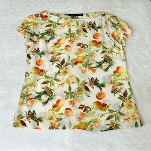 Zara Boat neck floral fruit print boat neck short sleeve blouse size Small